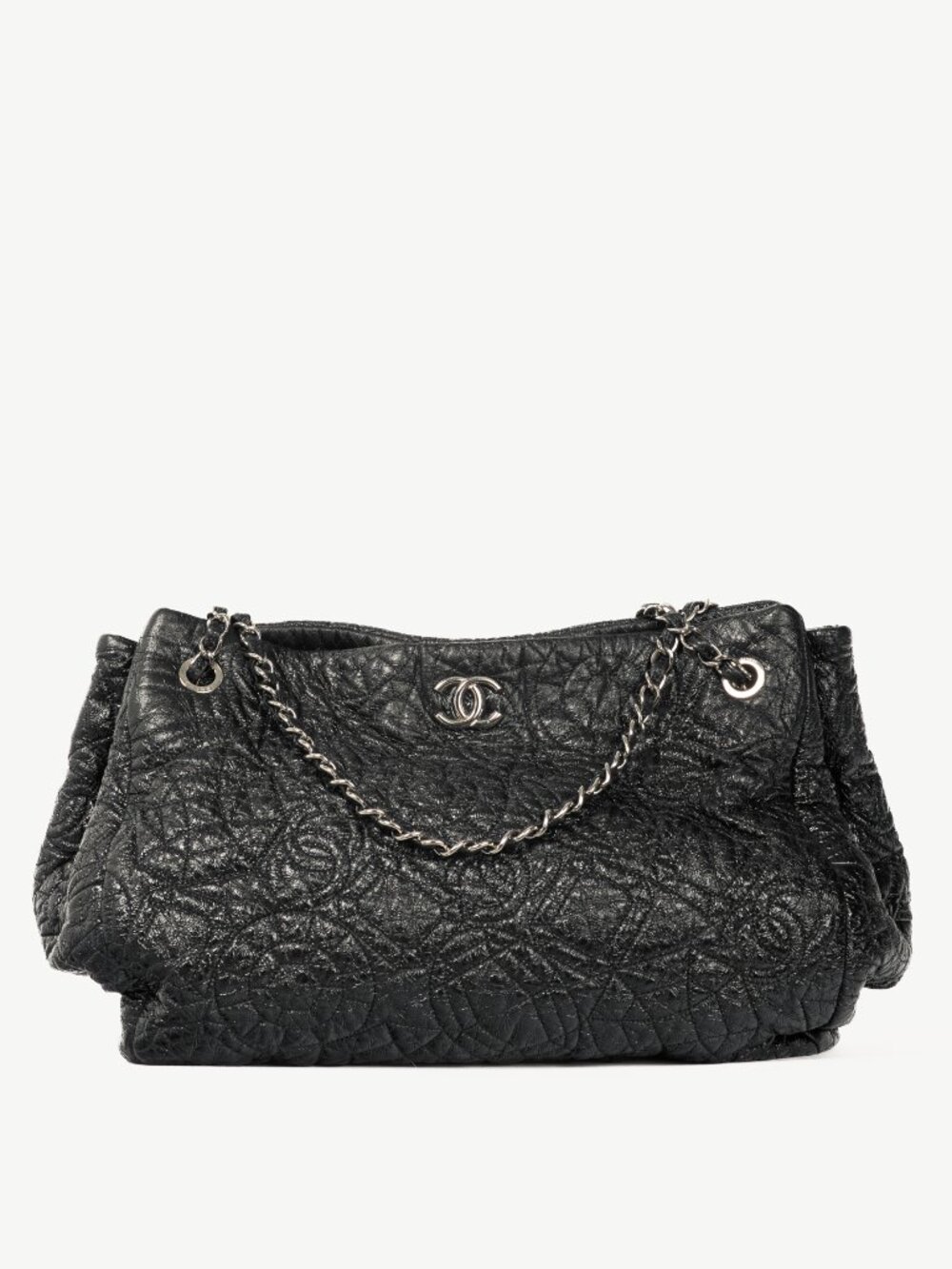 Chanel Graphic Edge Black Shiny Vinyl Quilted Tote